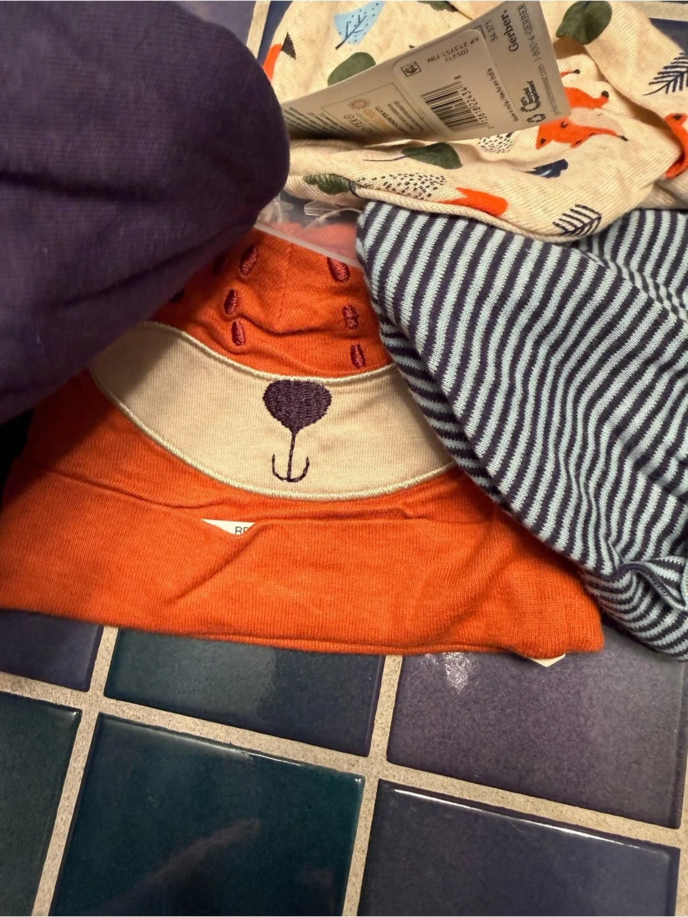 Gerber Baby Beanie Set - Cream Fox, Light Blue, Navy, Orange & Striped Blue